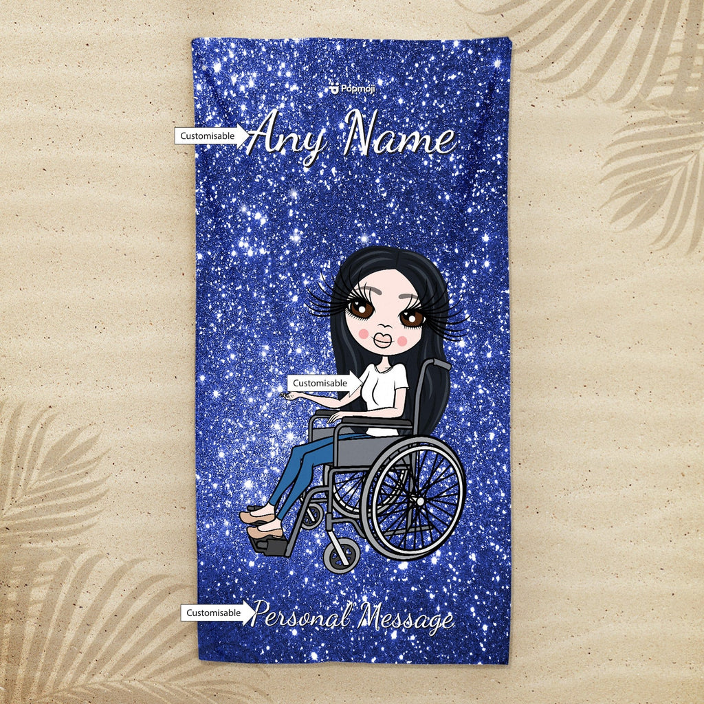 Womens Personalized Glitter Effect Wheelchair Beach Towel