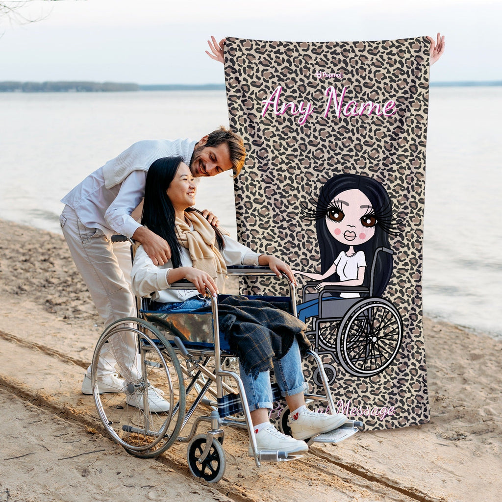 Womens Personalized Leopard Print Wheelchair Beach Towel