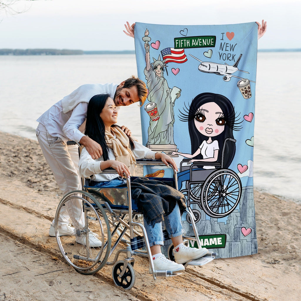 Womens Personalized Love NY Wheelchair Beach Towel