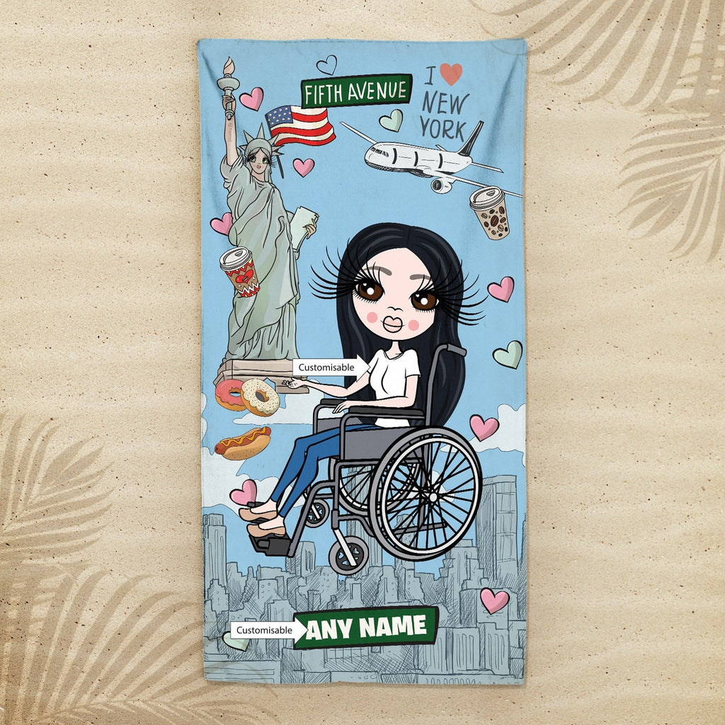 Womens Personalized Love NY Wheelchair Beach Towel