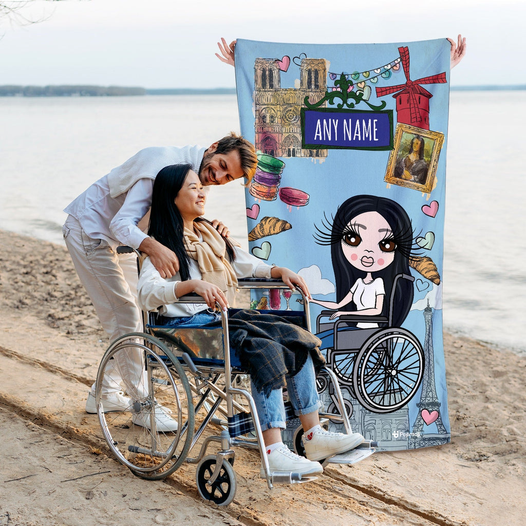 Womens Personalized Love Paris Wheelchair Beach Towel