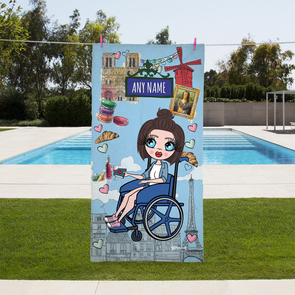 Womens Personalized Love Paris Wheelchair Beach Towel