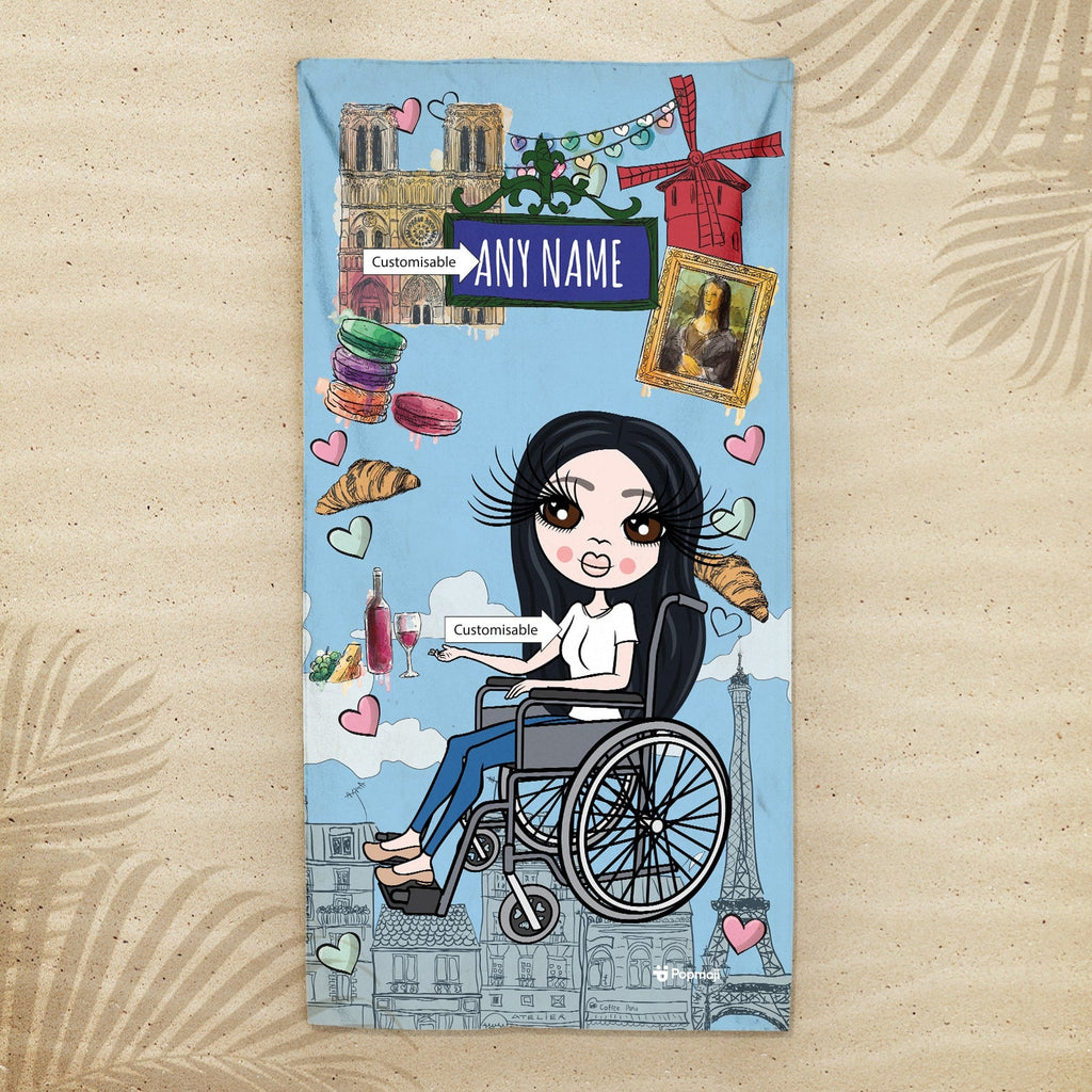 Womens Personalized Love Paris Wheelchair Beach Towel