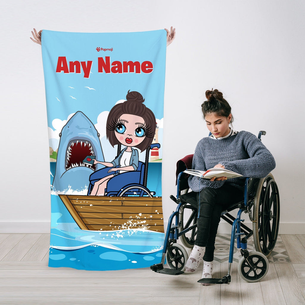 Womens Personalized Shark Attack Wheelchair Beach Towel
