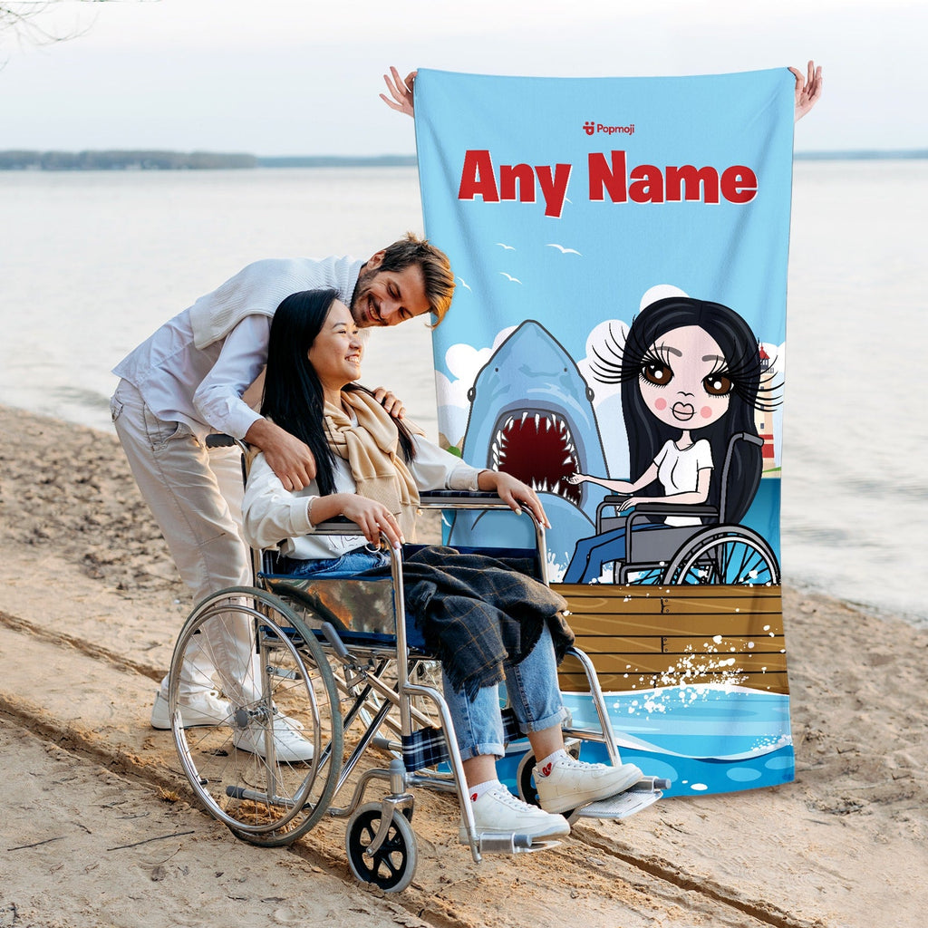 Womens Personalized Shark Attack Wheelchair Beach Towel