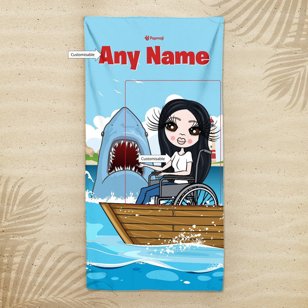 Womens Personalized Shark Attack Wheelchair Beach Towel