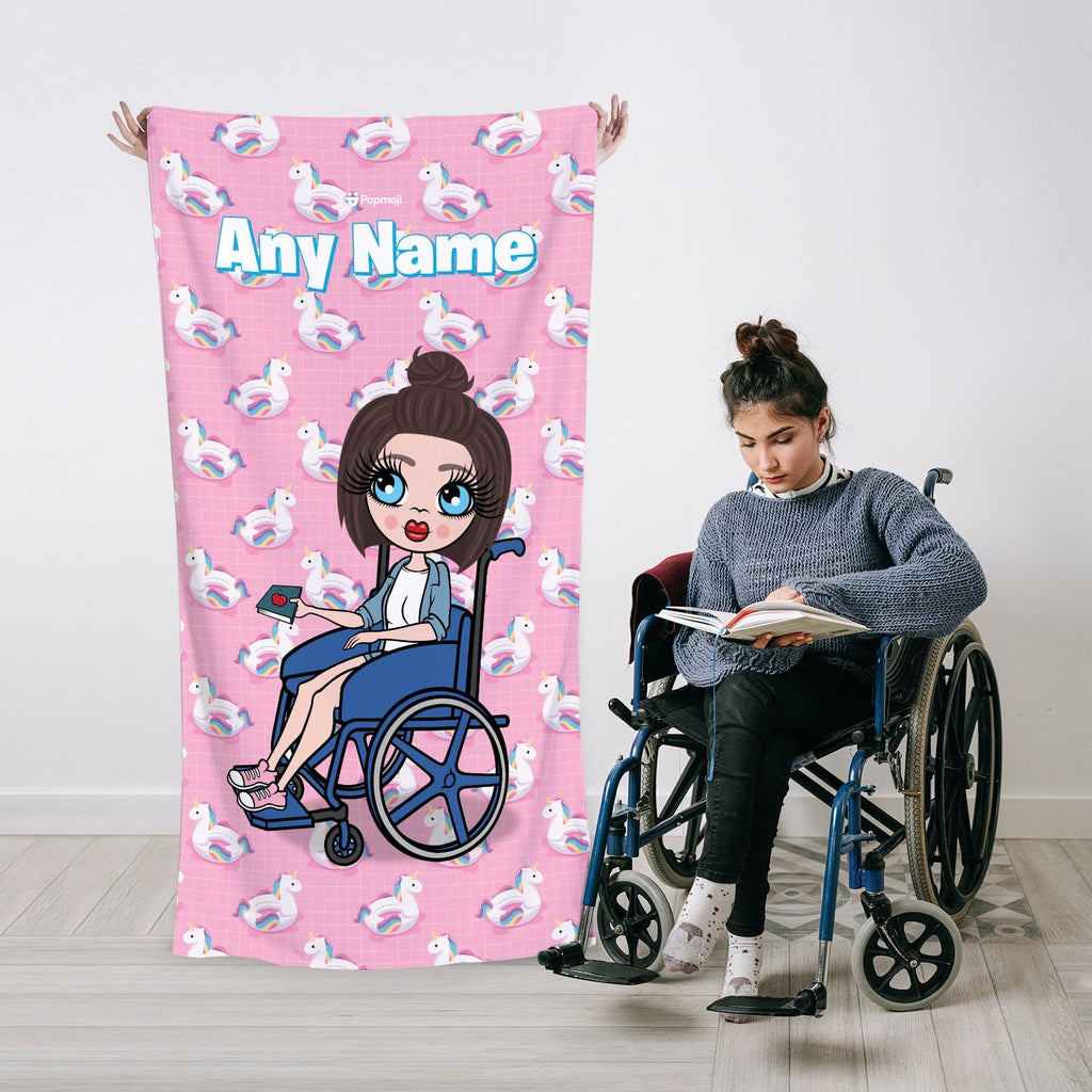 Womens Personalized Unicorn Float Pattern Wheelchair Beach Towel
