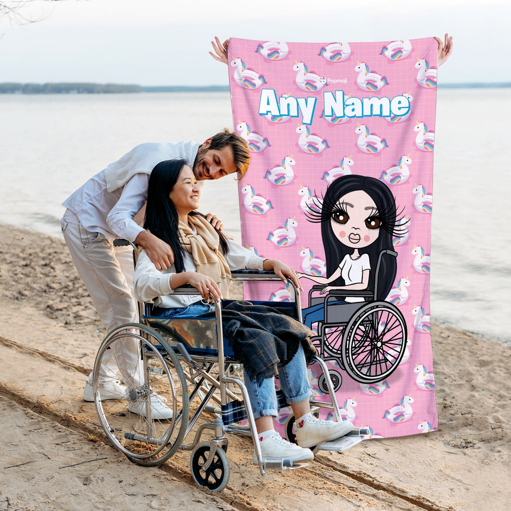 Womens Personalized Unicorn Float Pattern Wheelchair Beach Towel