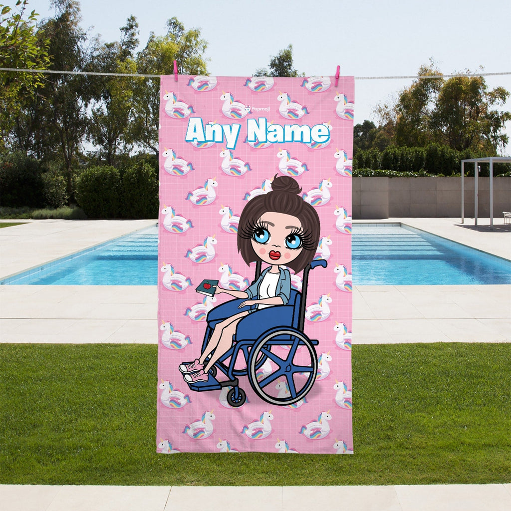 Womens Personalized Unicorn Float Pattern Wheelchair Beach Towel