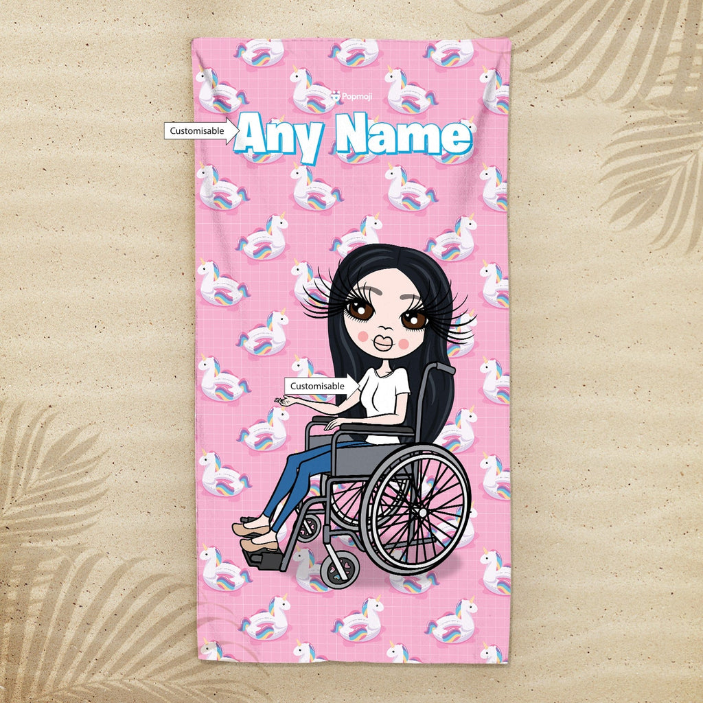 Womens Personalized Unicorn Float Pattern Wheelchair Beach Towel