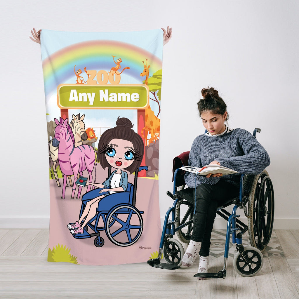 Womens Personalized Zoo Wheelchair Beach Towel