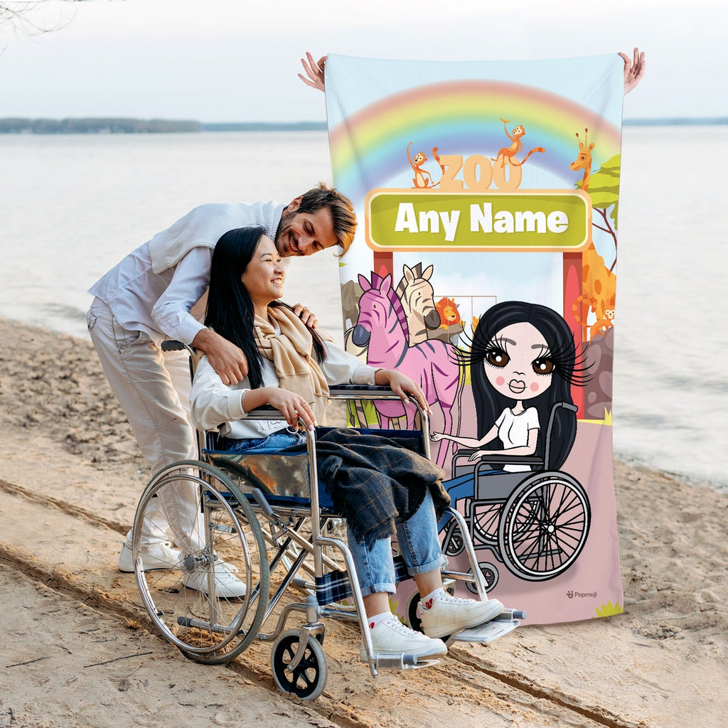 Womens Personalized Zoo Wheelchair Beach Towel