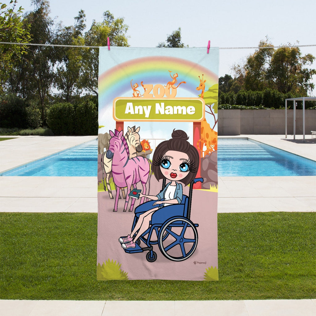 Womens Personalized Zoo Wheelchair Beach Towel