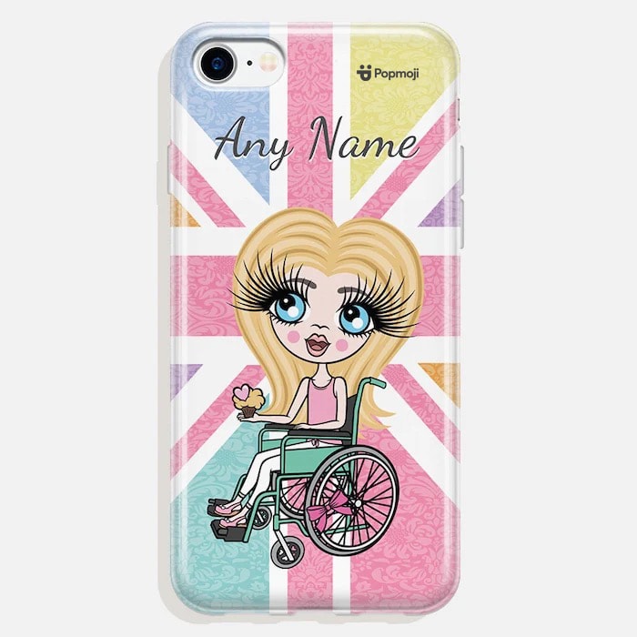 Girls Personalized Wheelchair Union Jack Phone Case
