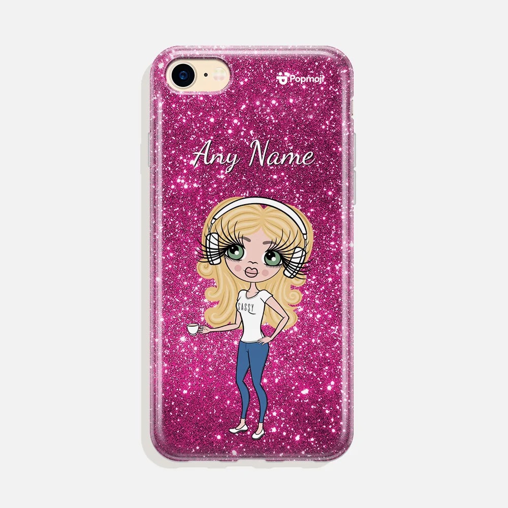 Womens Personalized Glitter Effect Phone Case - Pink