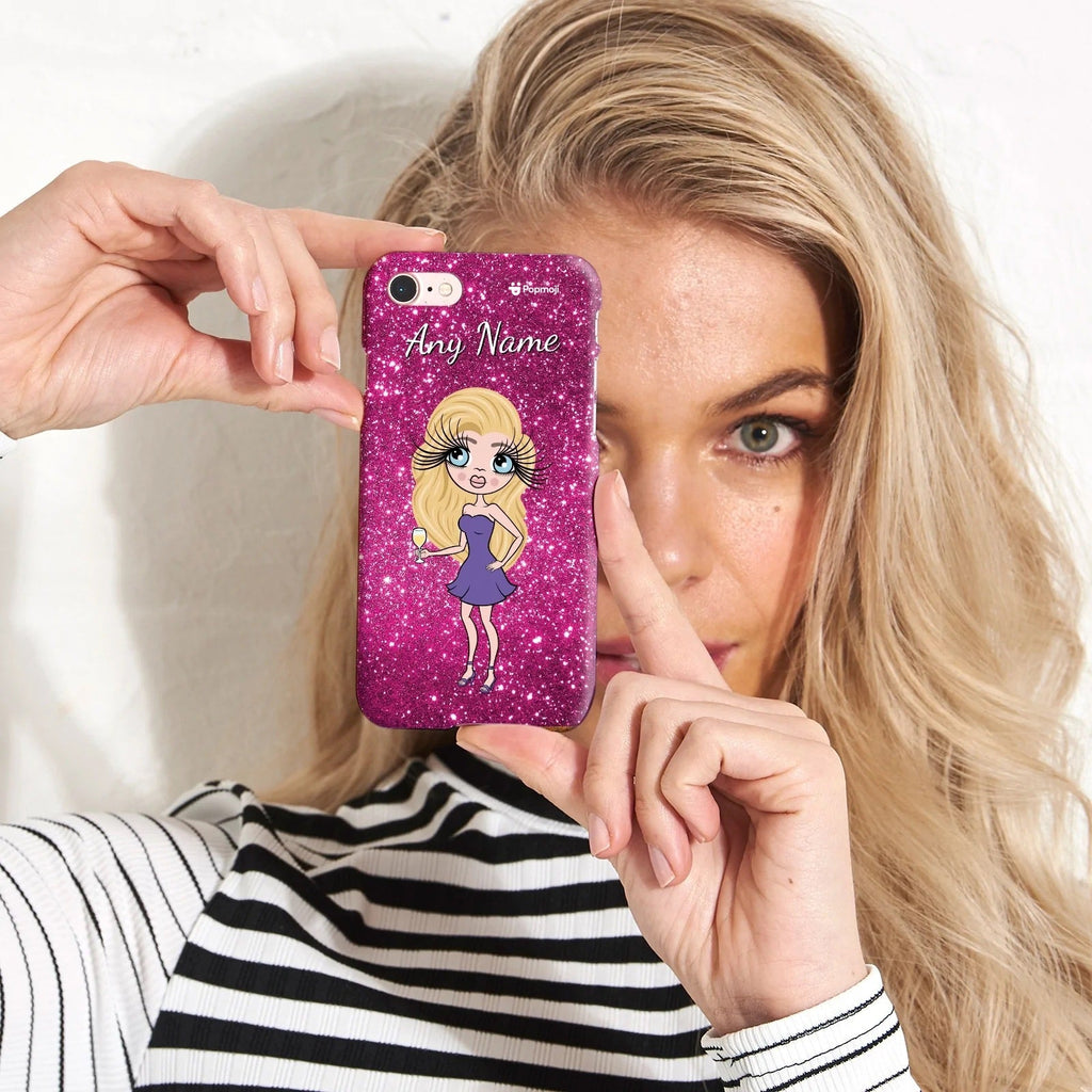 Womens Personalized Glitter Effect Phone Case - Pink