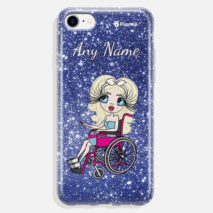 Womens Personalized Wheelchair Glitter Effect Phone Case - Blue