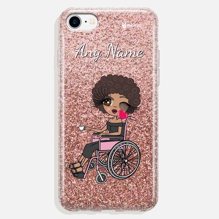 Womens Personalized Wheelchair Glitter Effect Phone Case - Blush