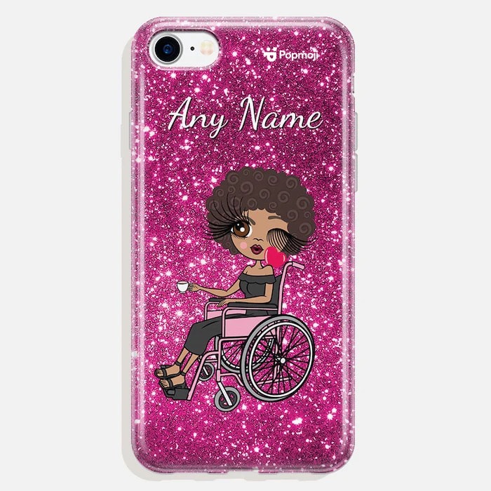Womens Personalized Wheelchair Glitter Effect Phone Case - Pink