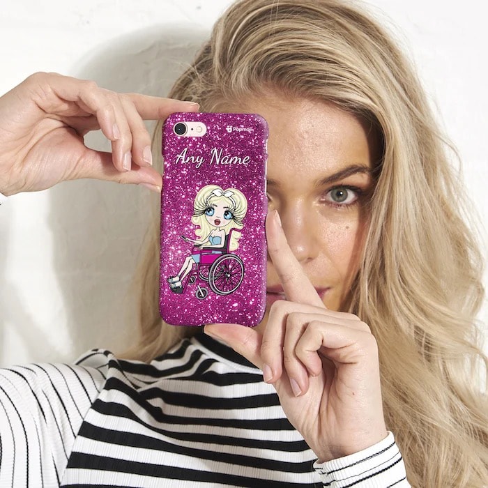 Womens Personalized Wheelchair Glitter Effect Phone Case - Pink