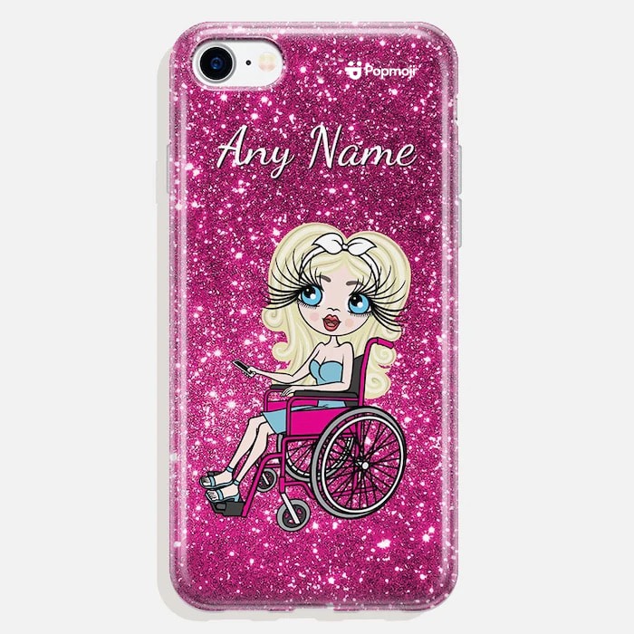 Womens Personalized Wheelchair Glitter Effect Phone Case - Pink
