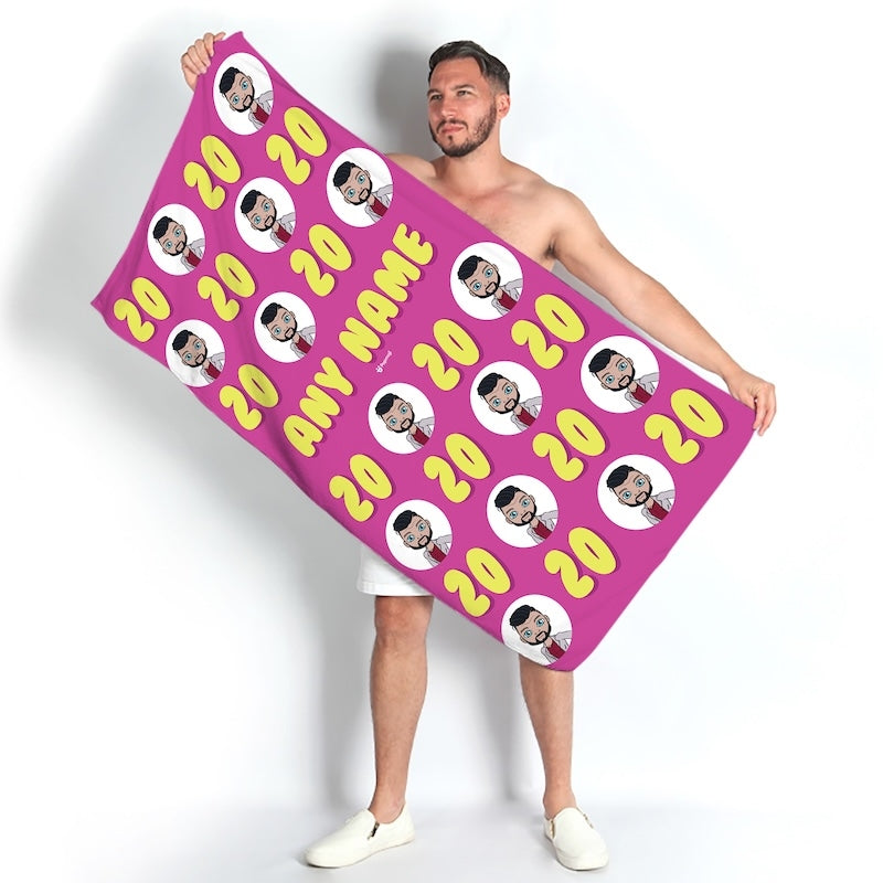 Popmoji Mens Personalized 20th Birthday Beach Towel - Image 1