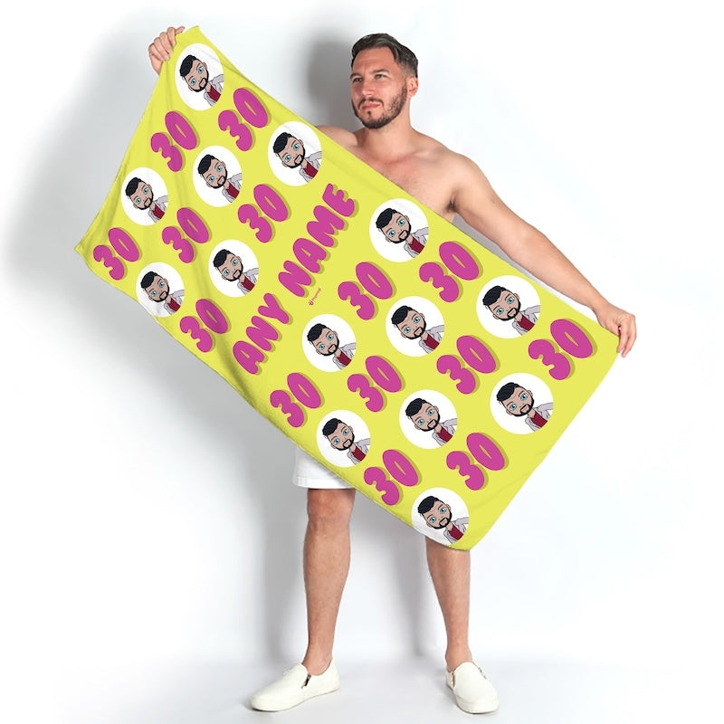 Popmoji Mens Personalized 30th Birthday Beach Towel - Image 1
