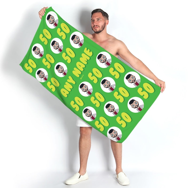 Popmoji Mens Personalized 50th Birthday Beach Towel - Image 1