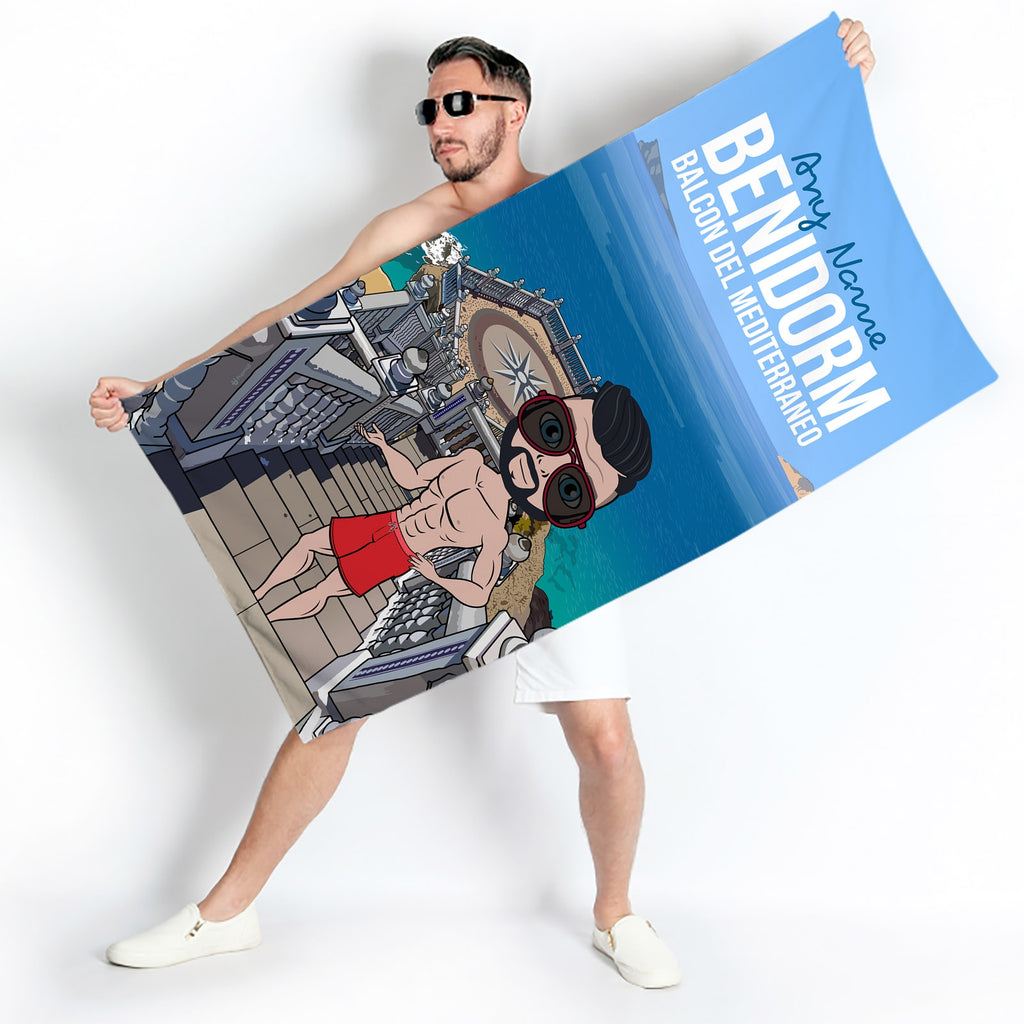 Mens Personalized Benidorm Balcon Del Mediterraneo Beach Towel - Image 1