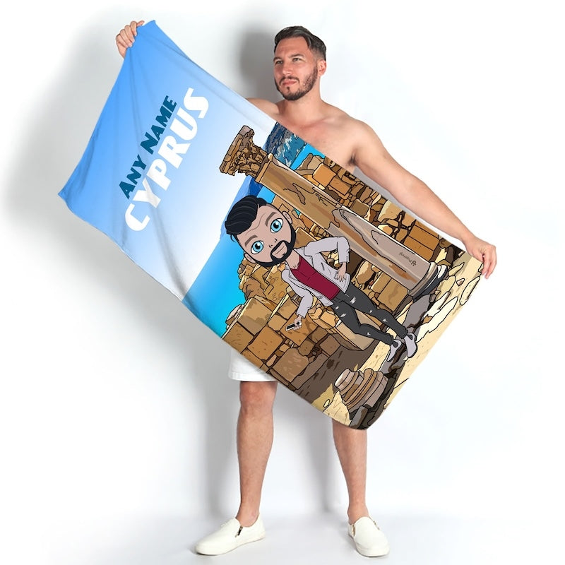 Mens Personalized Cypriot Ruins Beach Towel - Image 1