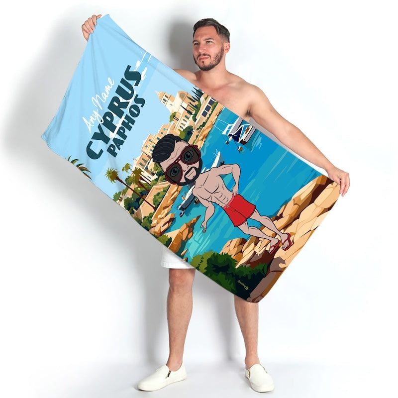 Mens Personalized Cyprus Paphos Beach Towel - Image 1