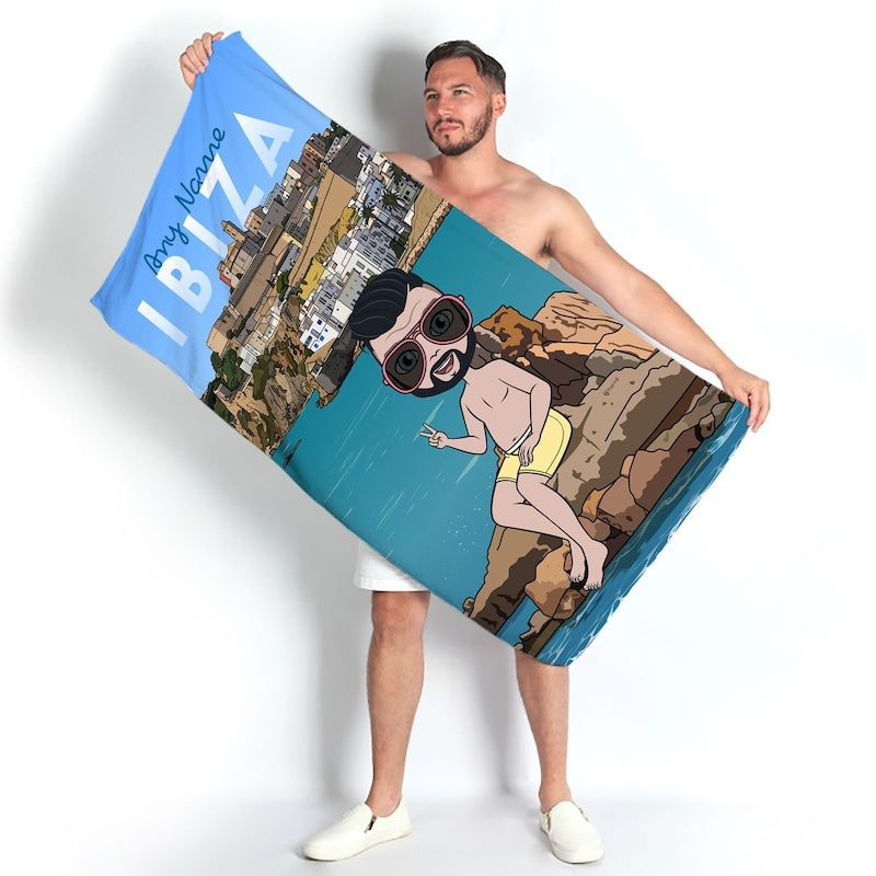 Mens Personalized Ibiza Town Beach Towel - Image 1