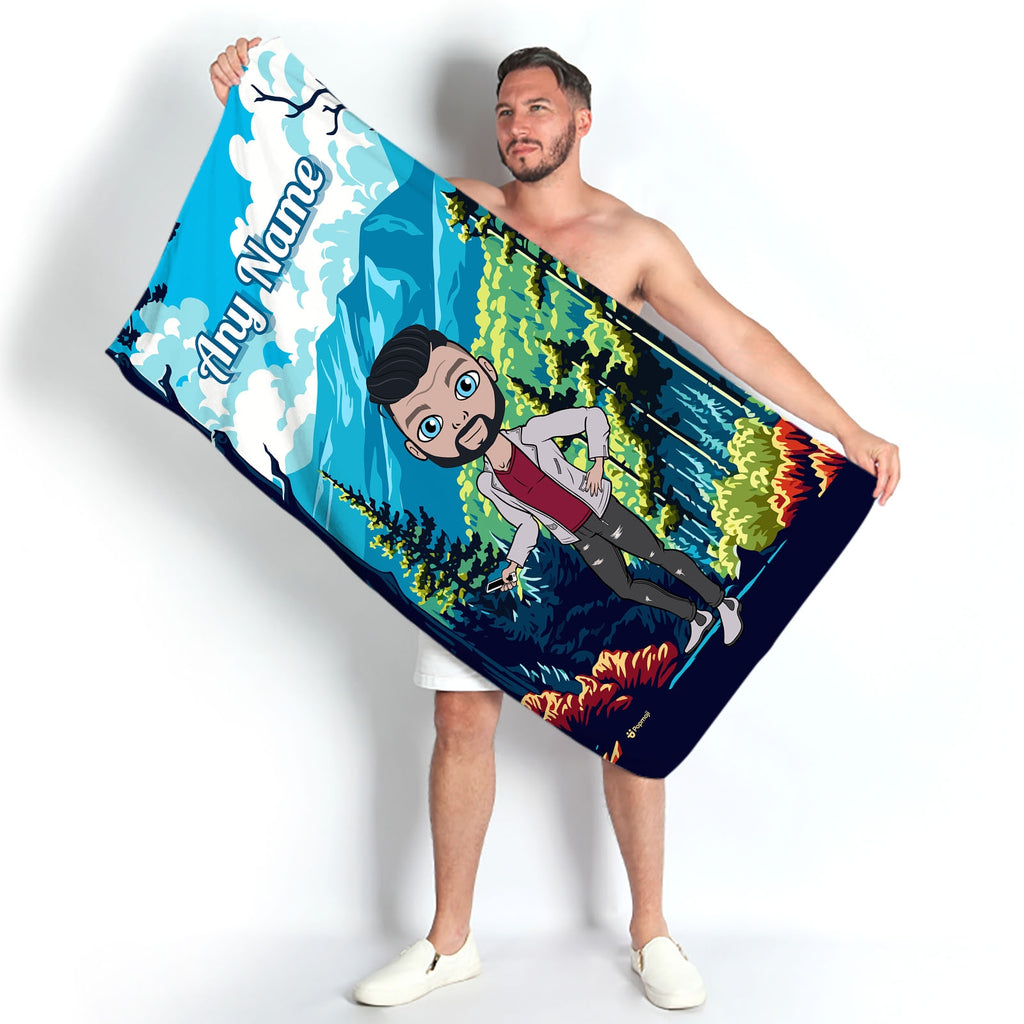 Mens Personalized Mountains Beach Towel - Image 1