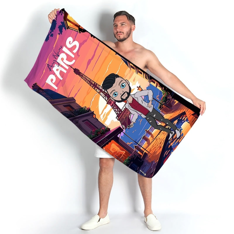Mens Personalized Parisian Sunset Beach Towel - Image 1