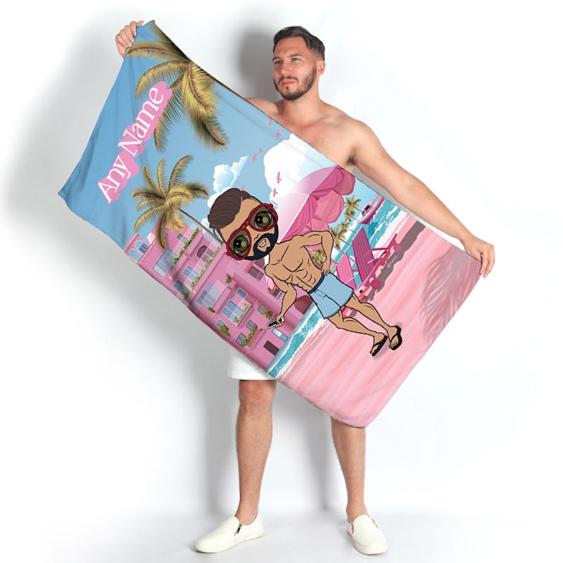 MrCB Personalized Pink Seaside Beach Towel - Image 1
