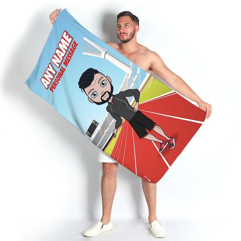 Mens Personalized Running Track Beach Towel - Image 1