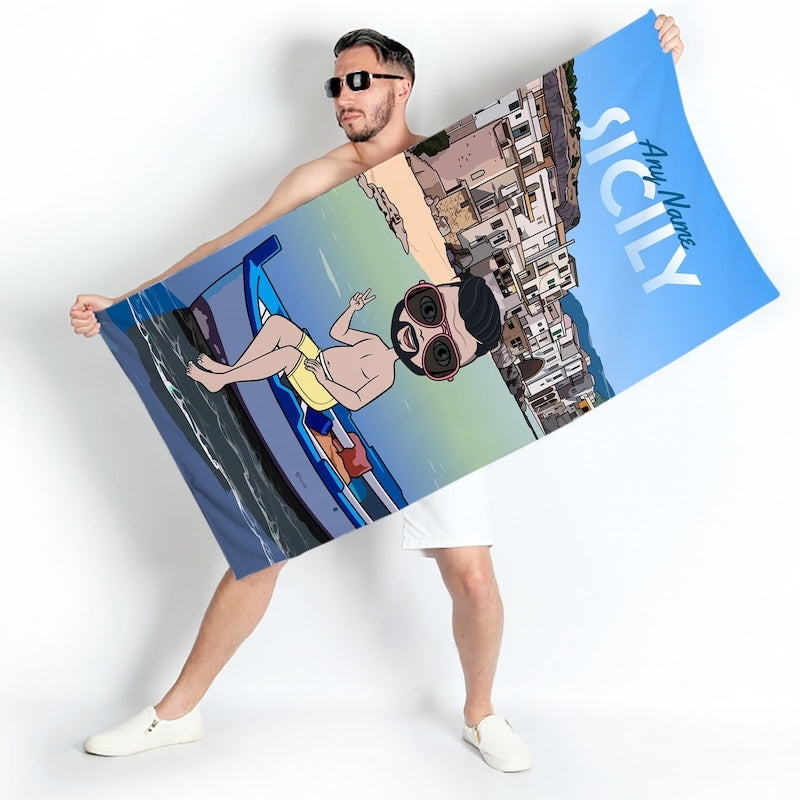 Mens Personalized Sicily Beach Towel - Image 1