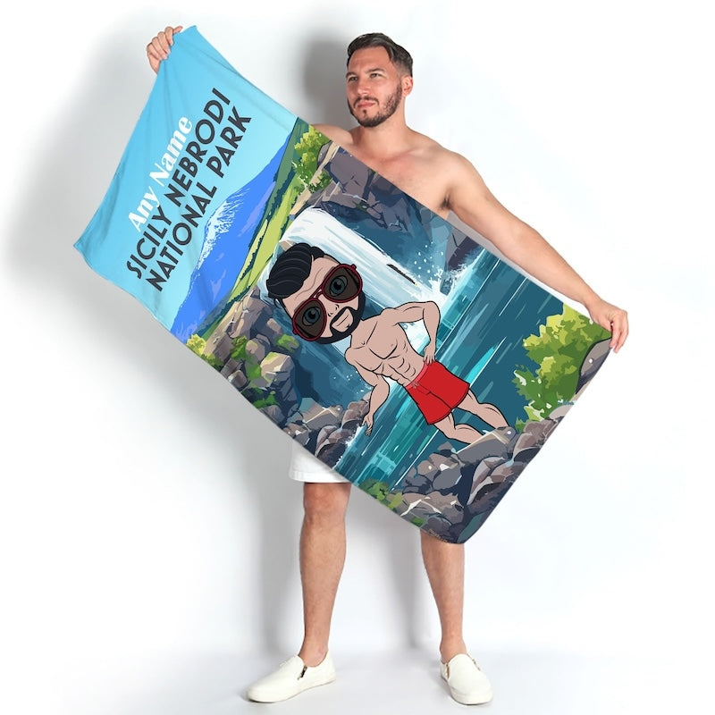 Mens Personalized Sicily Nebrodi National Park Beach Towel - Image 1