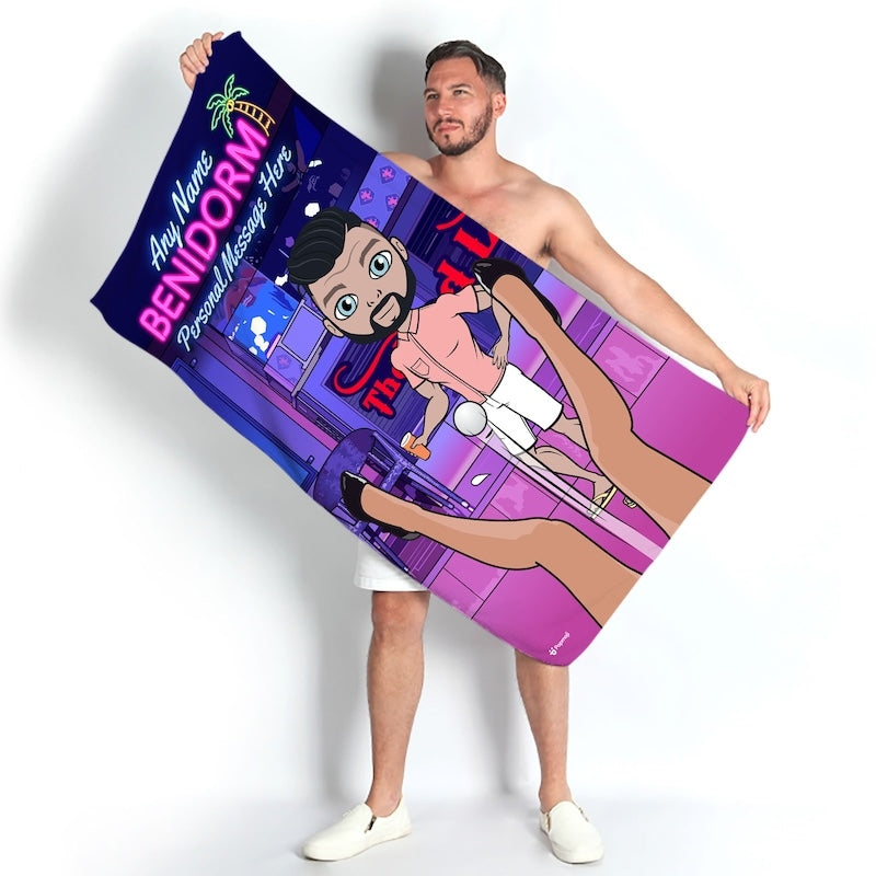 Mens Personalized Sticky Benidorm Beach Towel - Image 1