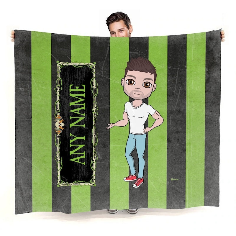 Mens Creepy Green Stripes Fleece Blanket - Image 1