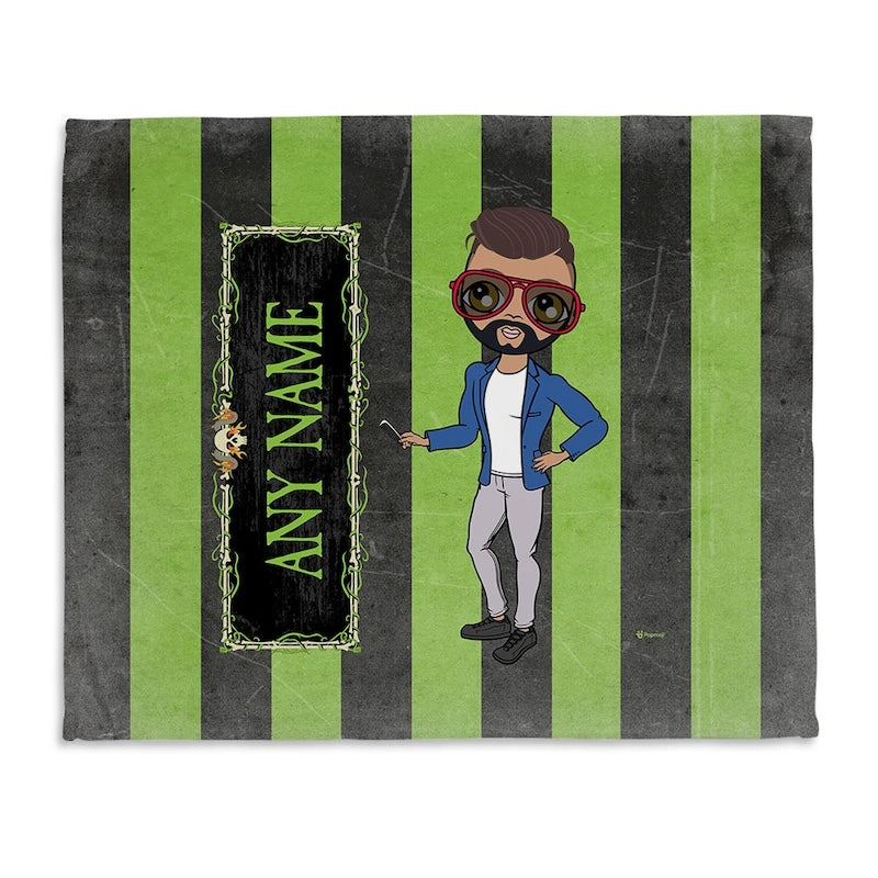 Mens Creepy Green Stripes Fleece Blanket - Image 2