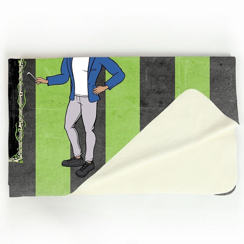 Mens Creepy Green Stripes Fleece Blanket - Image 4