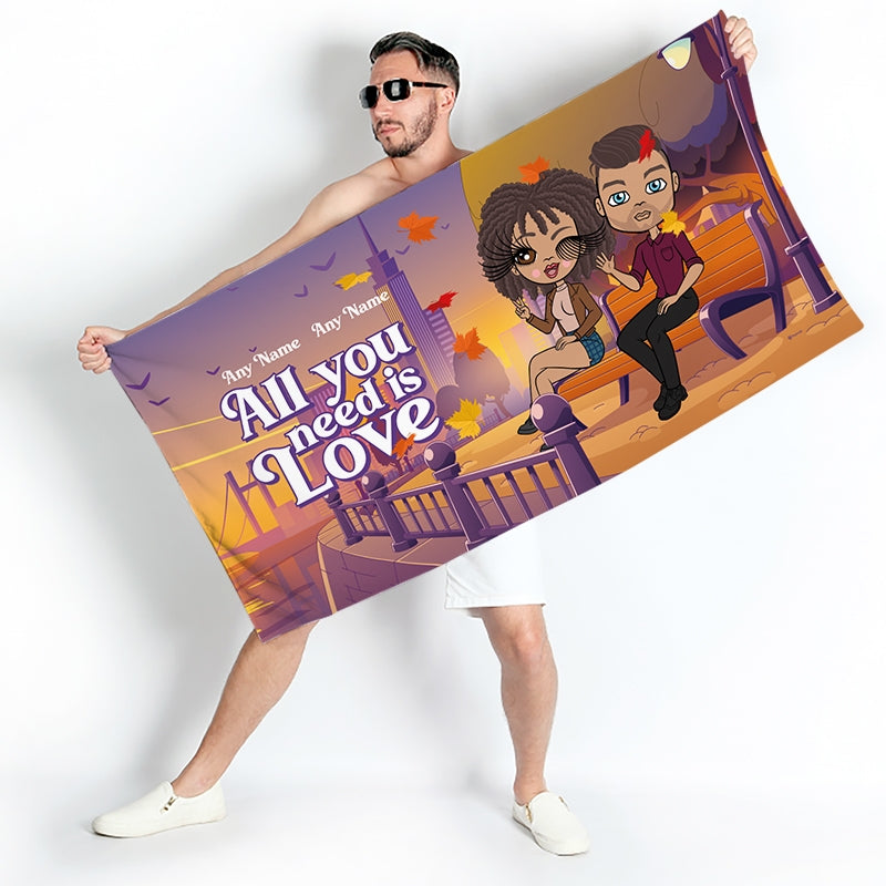 Multi Character Couples All You Need Is Love Beach Towel - Image 3