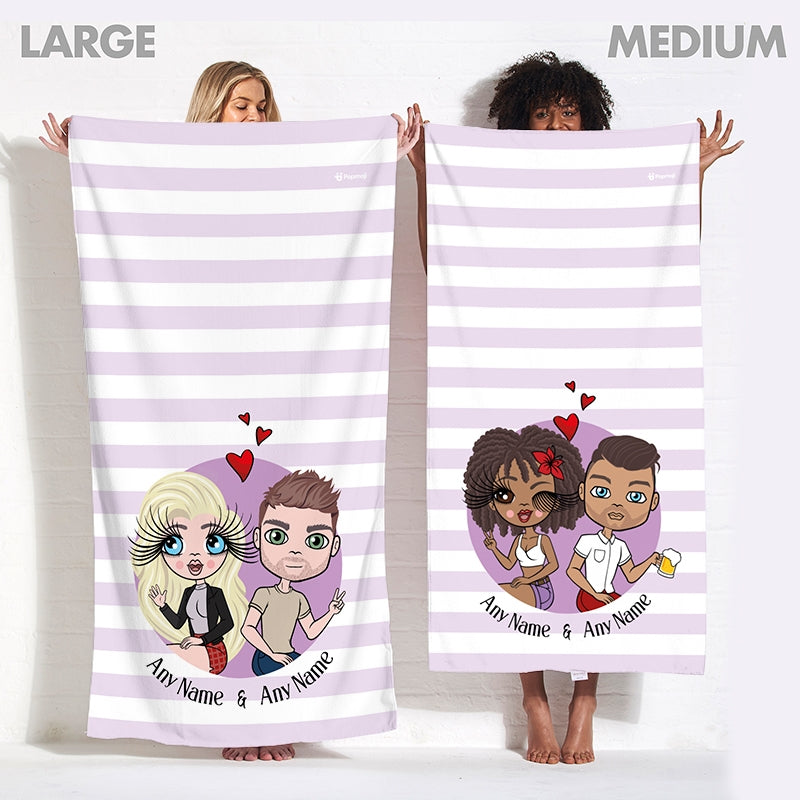 Multi Character Couples Lilac Striped Beach Towel - Image 3
