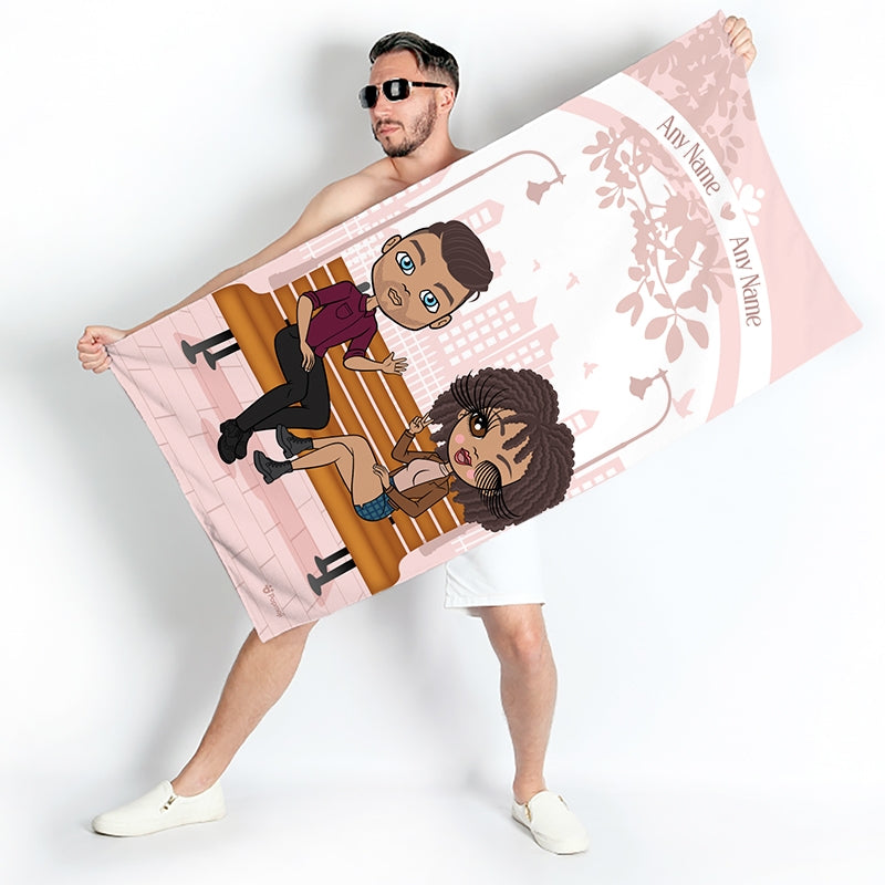 Multi Character Couples Love Bench Beach Towel - Image 2