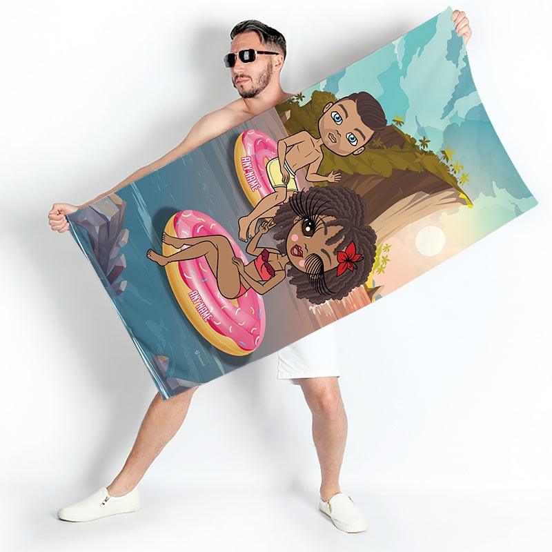 Multi Character Couples Sunset Donuts Beach Towel - Image 3