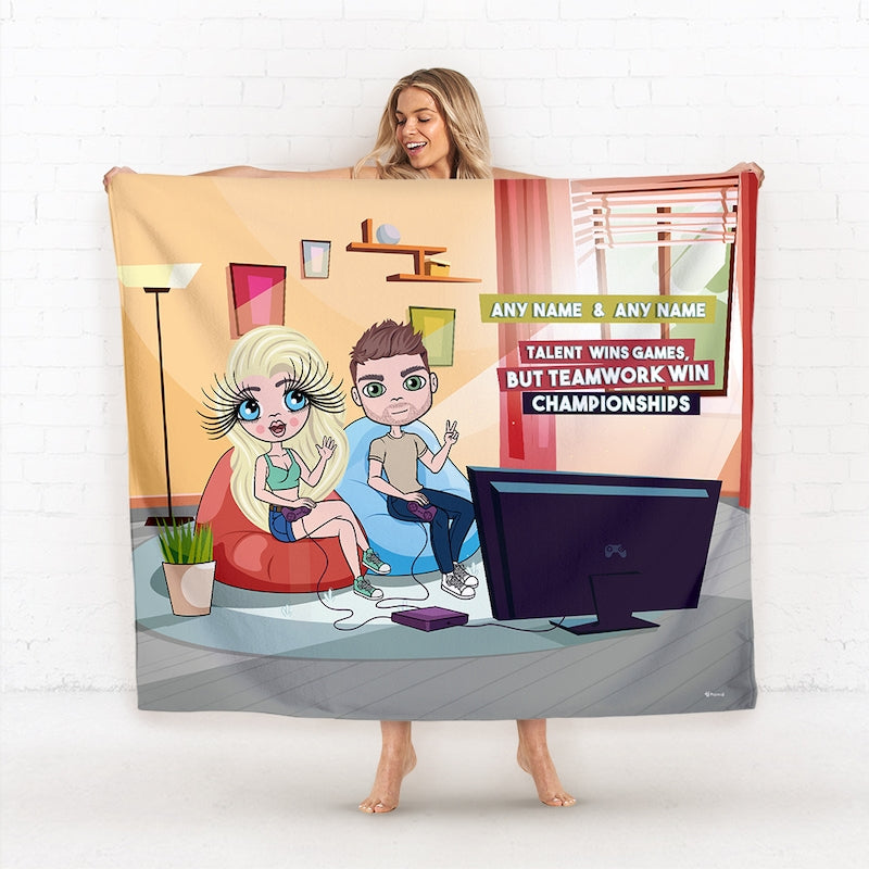 Multi Character Couples Gaming Together Fleece Blanket - Image 4