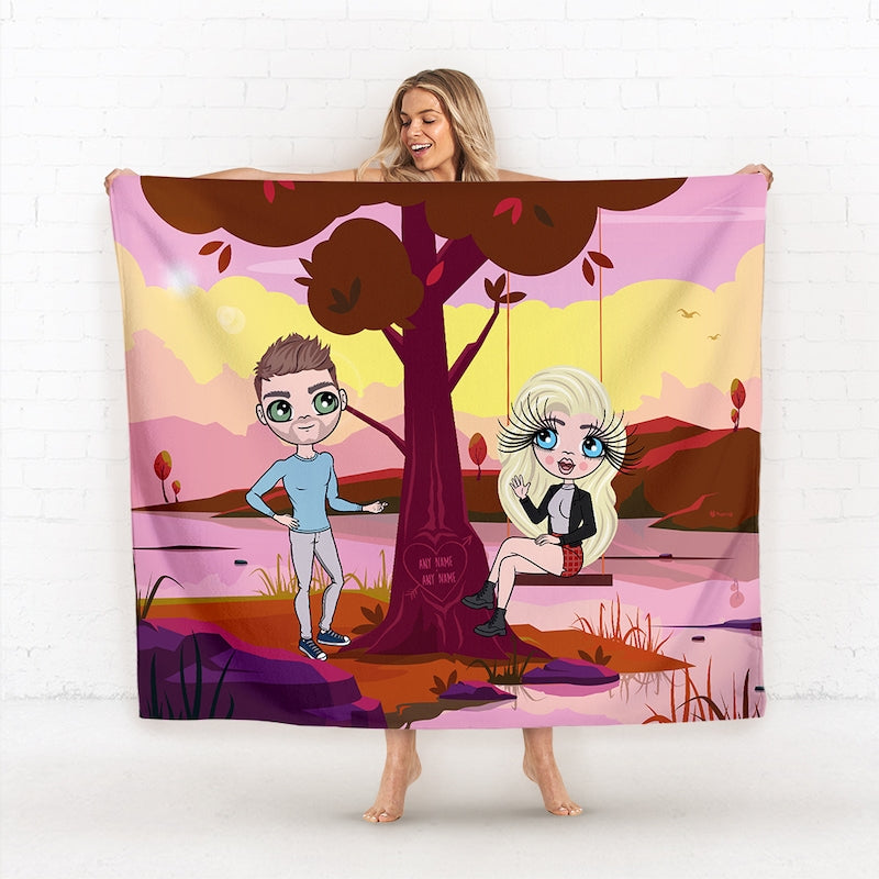 Multi Character Couples Love Tree Fleece Blanket - Image 1