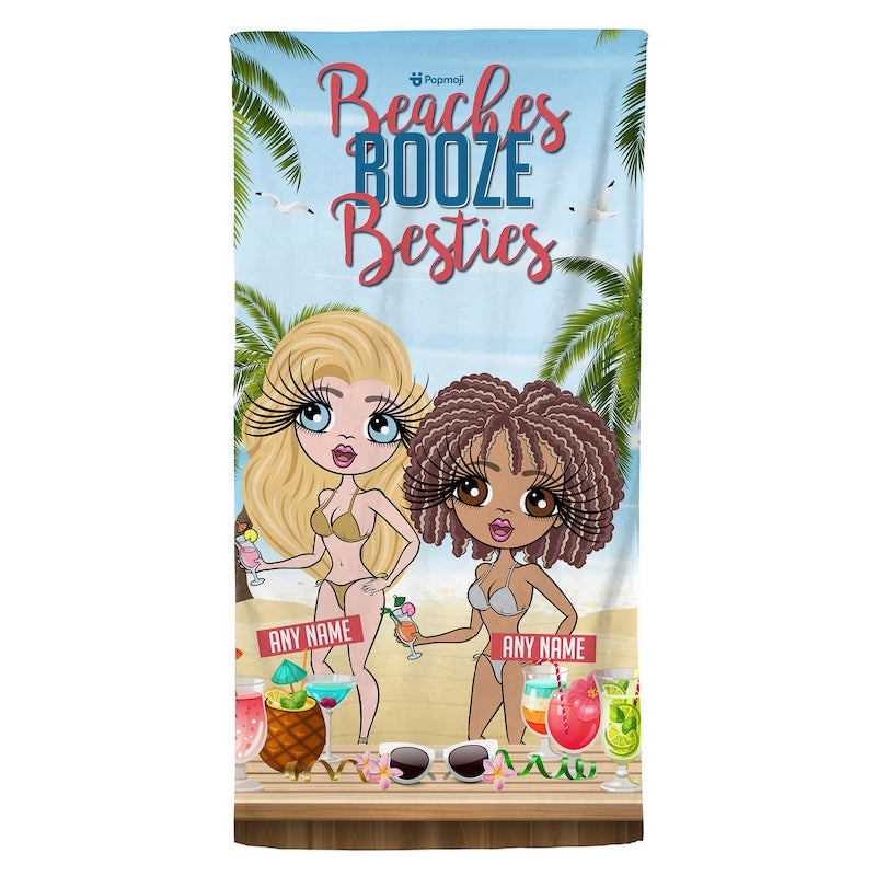 Multi Character Personalized Beaches, Booze & Besties Trip Beach Towel - 2 Women - Image 3