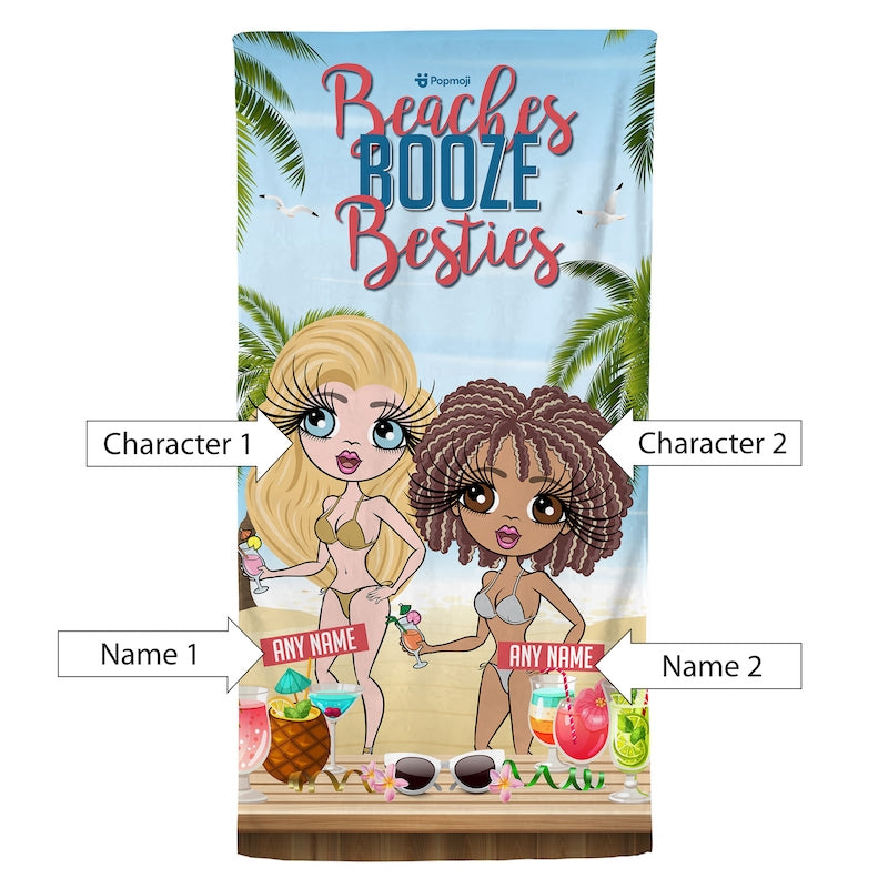 Multi Character Personalized Beaches, Booze & Besties Trip Beach Towel - 2 Women - Image 7